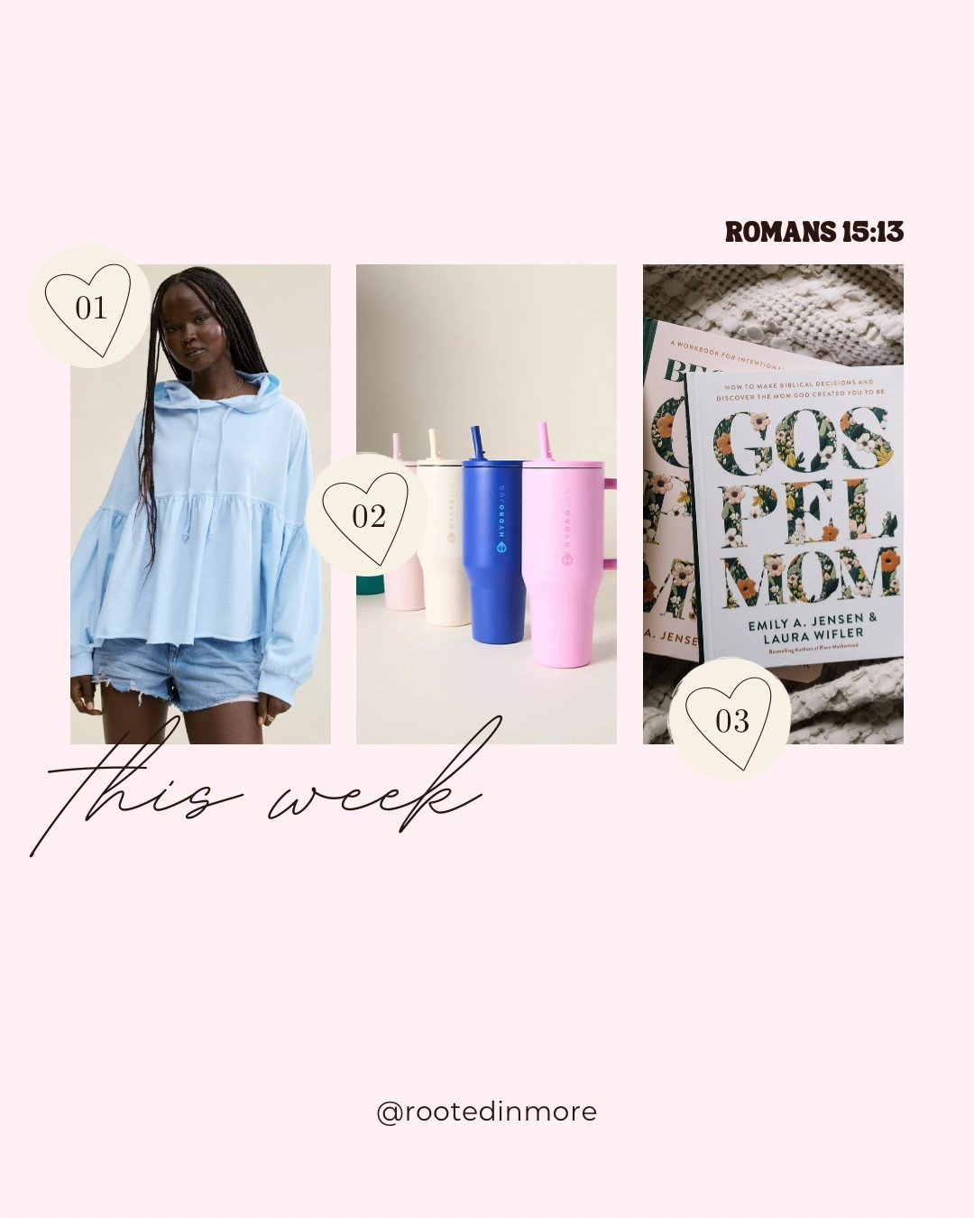 This week I’m sharing a few favs! The perfect jacket for spring (the colors are so die for!), hydrojug for the win and this devotional has been such a sweet gift to my heart🩷
