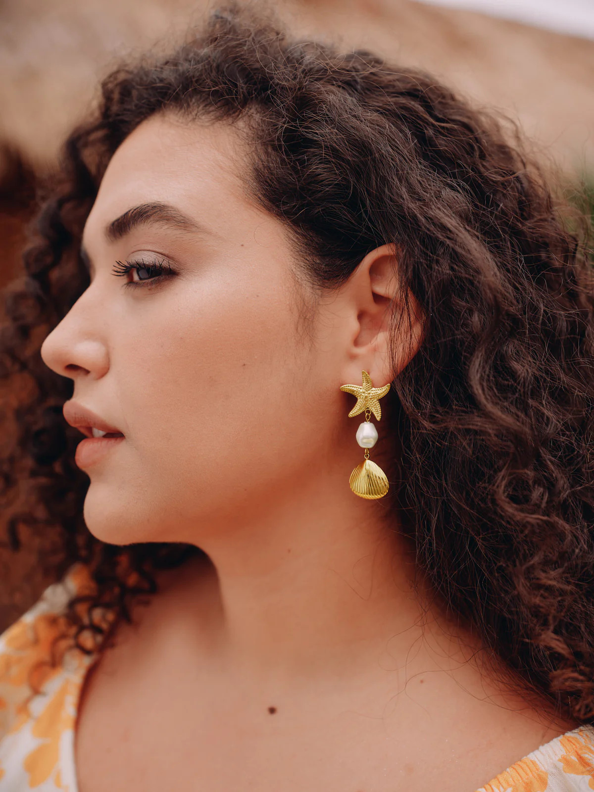 Gold Starfish & Shell Drop Earrings | Bloomchic