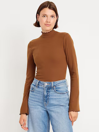 Mock-Neck Lettuce-Edge Rib Top | Old Navy (US)