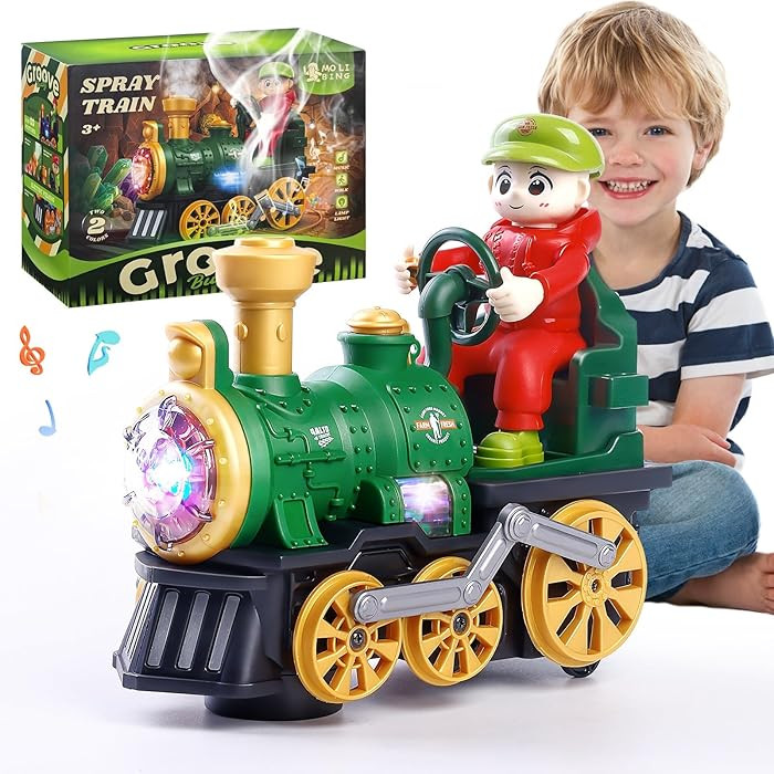 Electric Train Toy for Toddler 1-3,Steam Locomotive Bump and Go Truck People Figure Car with Smok... | Amazon (US)