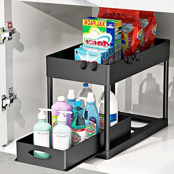 PUILUO Under Sliding Cabinet Basket Organizer, 2 Tier Storage Under Cabinet Bathroom Under Sink O... | Amazon (US)