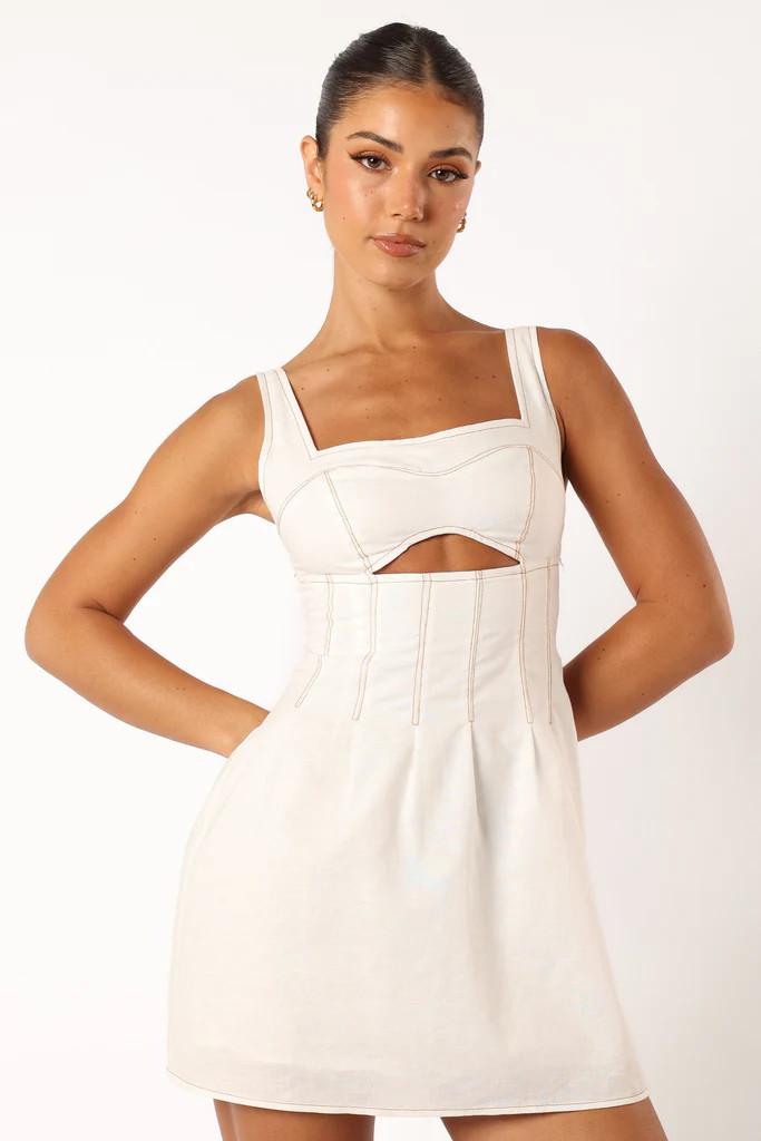 Bodhi Contrast Stitch Mini Dress - White | Petal & Pup (AU)