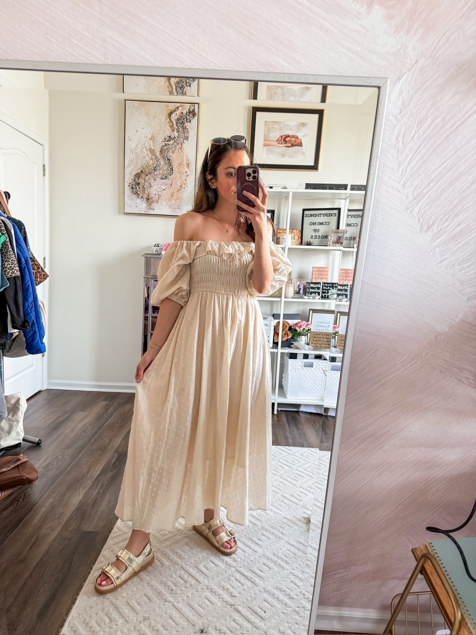 Off shoulder cream dress from Amazon 

#LTKSeasonal #LTKmomlife #LTKootd