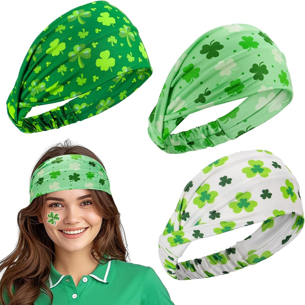 Biubee St. Patrick's Day Headband- Elastic Soft Green Shamrock Headband, No Slip Shamrock Leaves ... | Amazon (US)