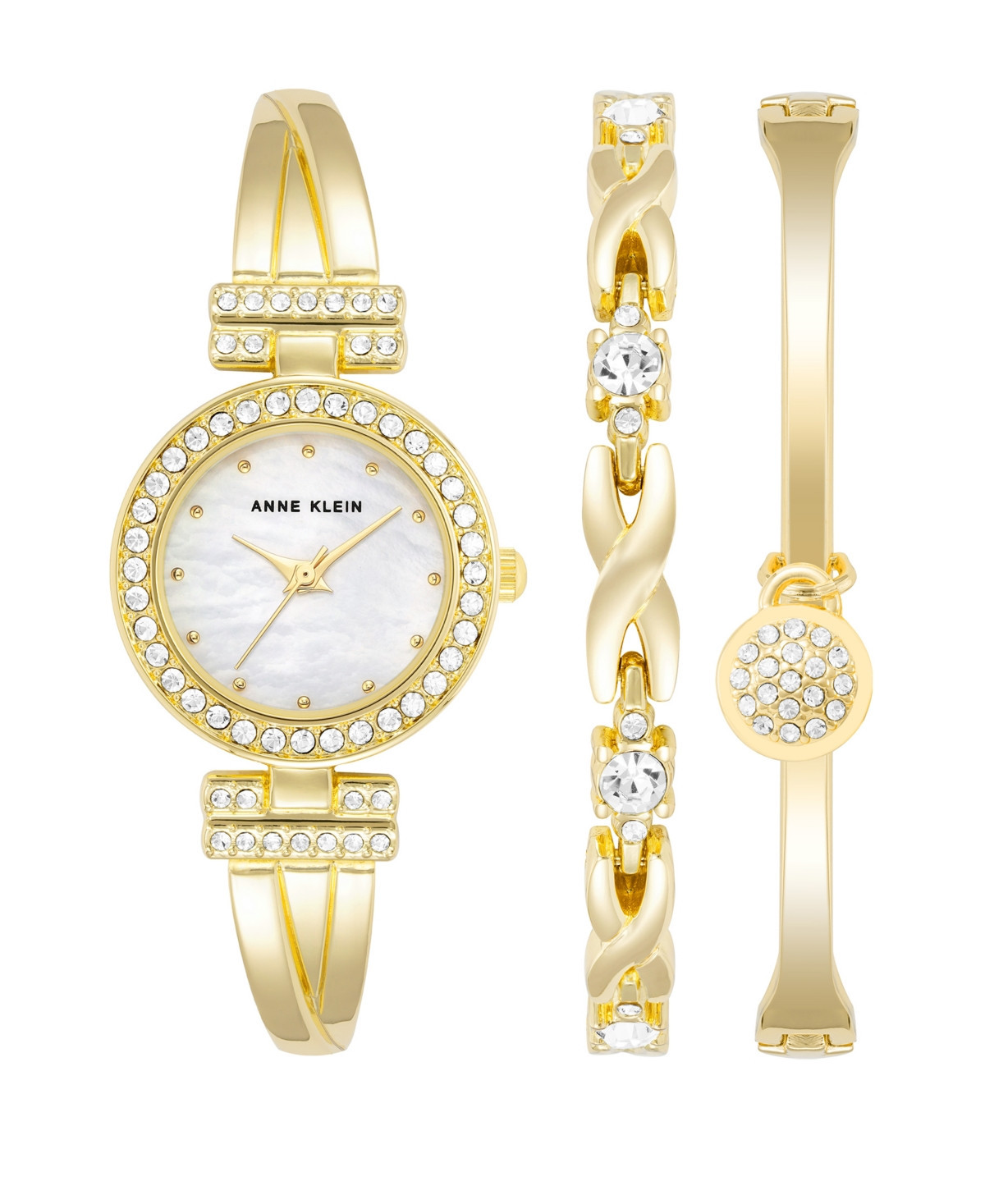 Anne Klein Women's Gold-Tone Alloy Bangle with Crystals Fashion Watch 24mm and Bracelet Set - Gold-Tone | Macy's