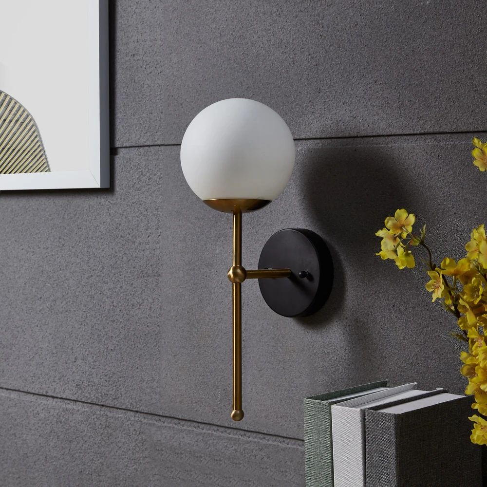 Copper Grove Krume Gold Metal White Glass Globe Wall Sconce (Antique Brass) | Bed Bath & Beyond