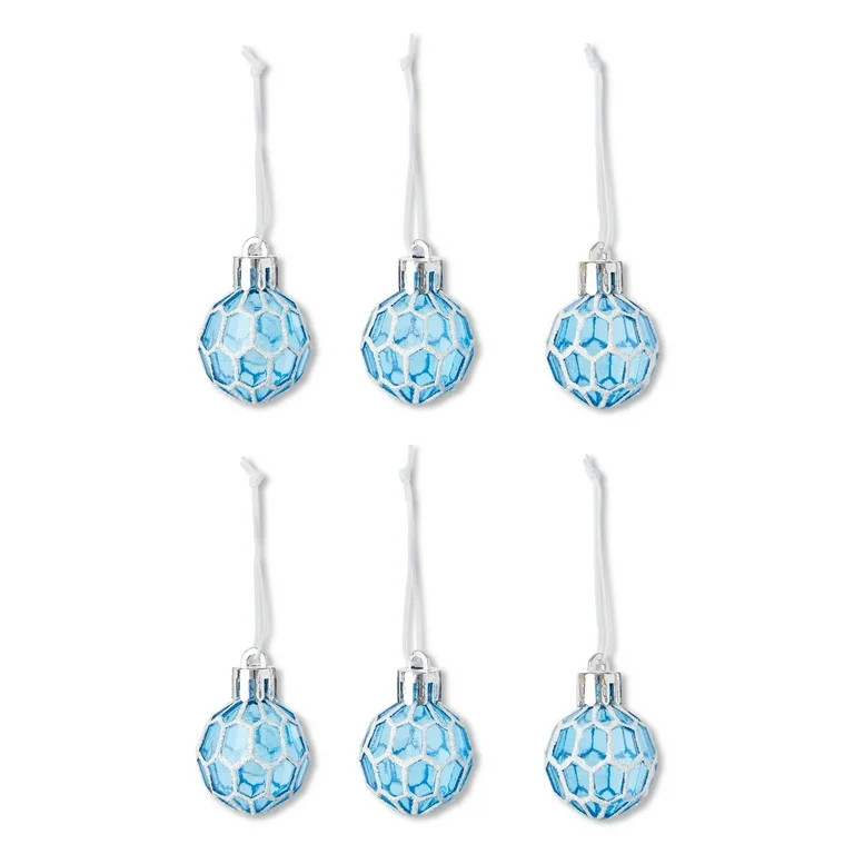Blue and White Mini Ball Christmas Ornament Set, 6 Count, by Holiday Time | Walmart (US)