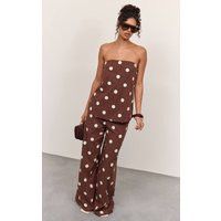 Dark Brown Polka Dot Cotton Tailored Trouser Co-ord | PrettyLittleThing US