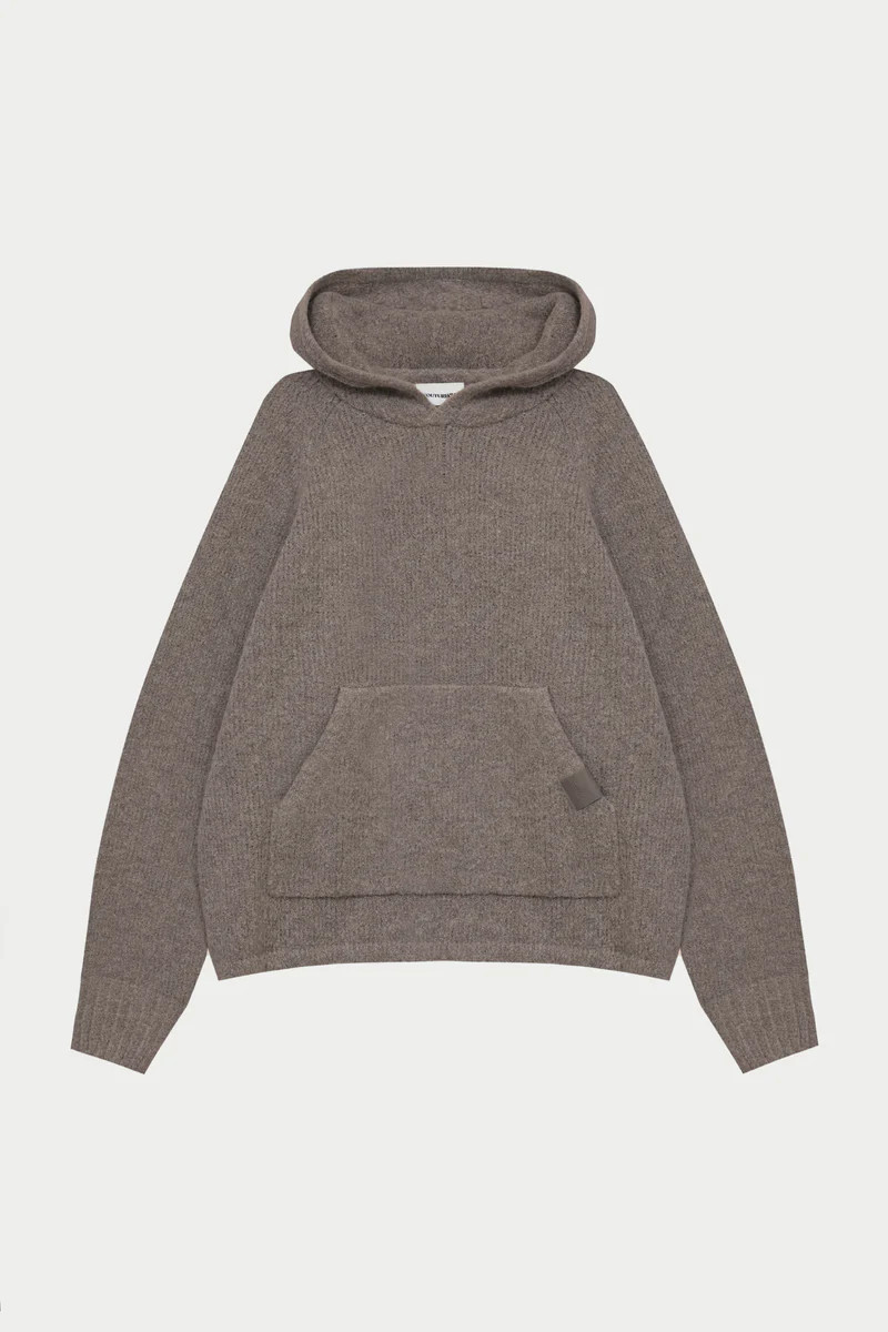BOUCLE KNIT HOODIE - BROWN | The Couture Club