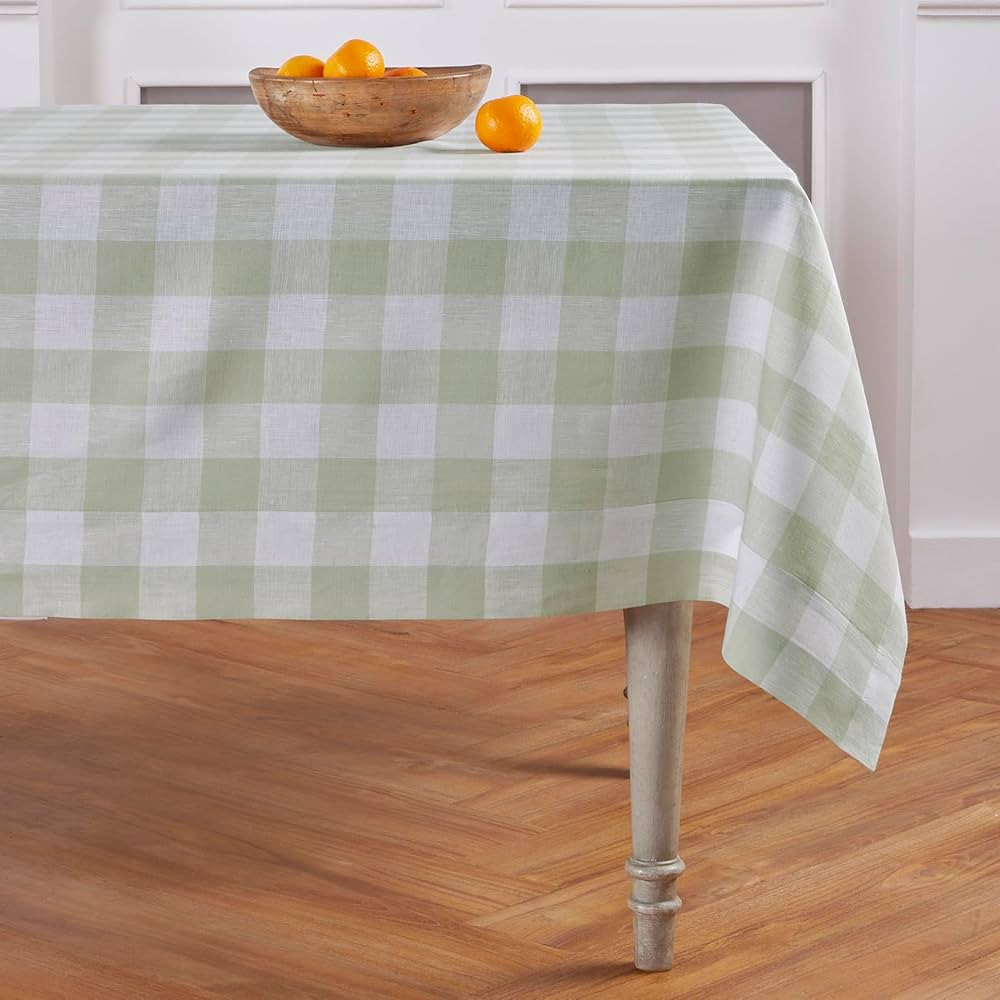 Solino Home Buffalo Check Linen Tablecloth 108" L x 60" W Inch - 100% Pure Linen Sage and White T... | Amazon (US)