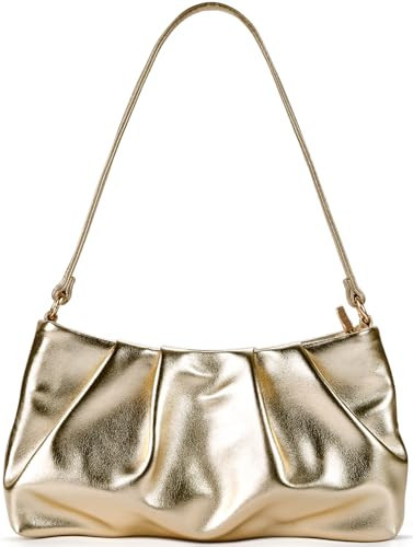 QIRACHIC Champagne Gold Women's Clutch Purse, Pleated Evening Handbag, Shoulder Bag with Detachable Chain and Shoulder Strap | Amazon (US)