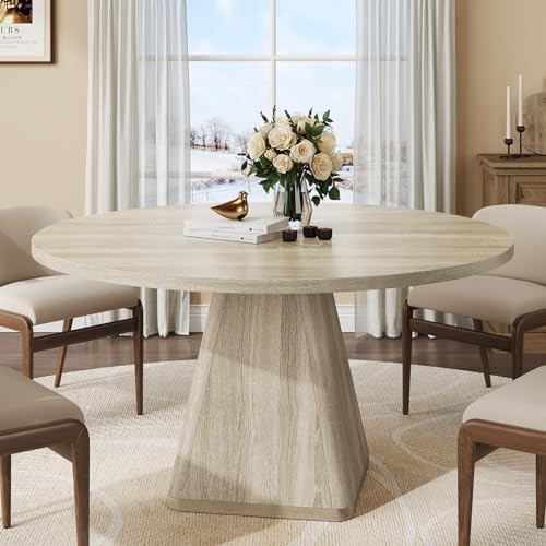 47 Inch Round Dining Table for 4-6, Circle Kitchen Table with Thickened Tabletop, Modern Dining R... | Amazon (US)