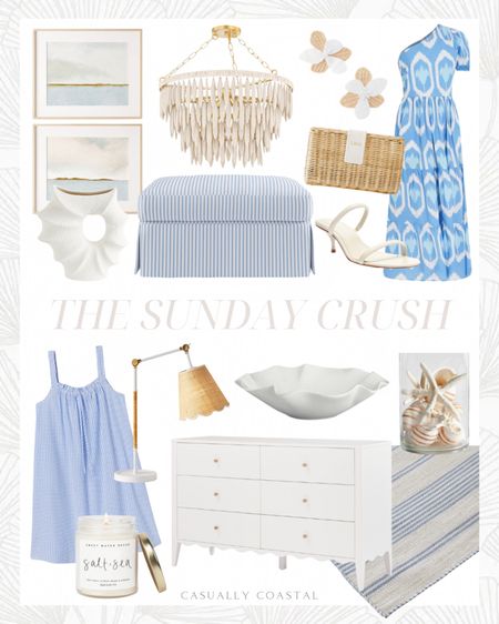 The Sunday Crush

Coastal style, coastal home, coastal decor, spring dress, summer dress, summer outfit, vacation outfit, wedding guest dress, heeled sandals, white ruffle 15” large bowl, larkspur task table lamp, nightgown in blue seersucker, Tuckernuck jewelry, raffia studs, flatweave striped rug, coastal rug, affordable rug, coastal wall art, printable wall art, 6 drawer dresser, coastal dresser, sweet water decor salt and she candle, coastal candle, stoneware vase, white vase, Isla wicker clutch, chandelier, skirted cocktail ottoman, leather sandal, one shoulder maxi dress, mixed shell vase filler 

#LTKhome #LTKstyletip #LTKfindsunder100