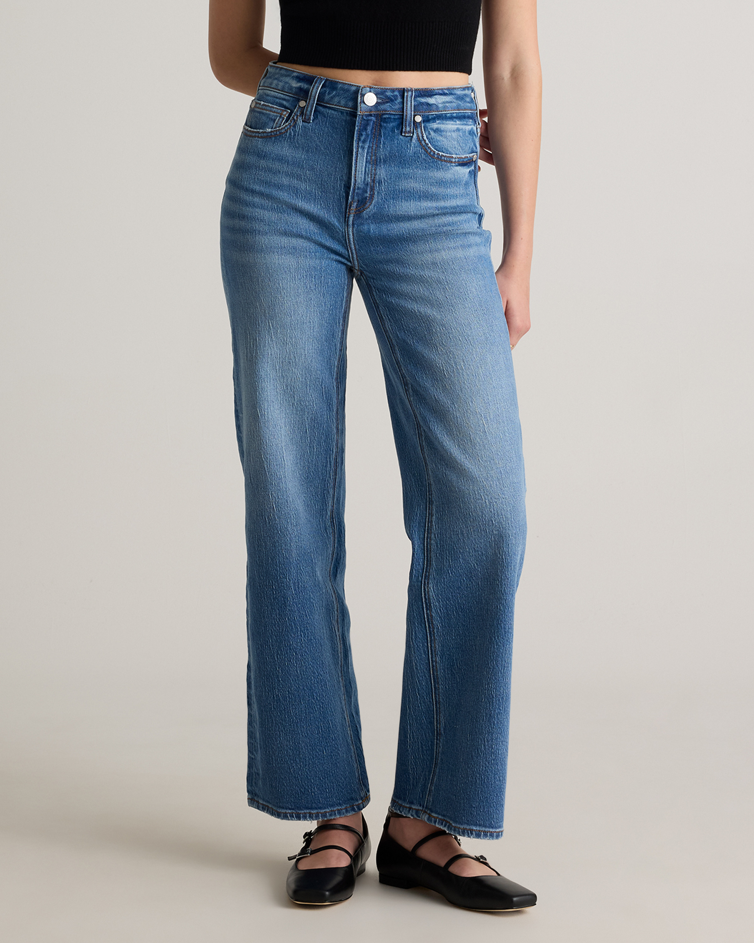 Quince | Women's Bella Stretch Relaxed Straight Jeans in Atlantic Blue, Size 33, Organic Cotton | Quince