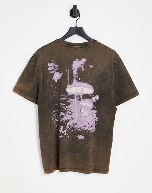 ASOS DESIGN relaxed T-shirt in washed brown with mushroom back print | ASOS (Global)