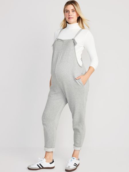 Maternity Knotted-Strap Fleece Overalls | Old Navy (US)
