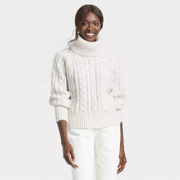 Women's Mock Turtleneck Cable Knit Pullover Sweater - A New Day™ | Target