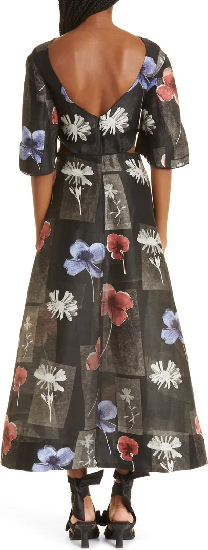 Ganni Floral Print Linen & Silk Midi Dress | Nordstrom | Nordstrom