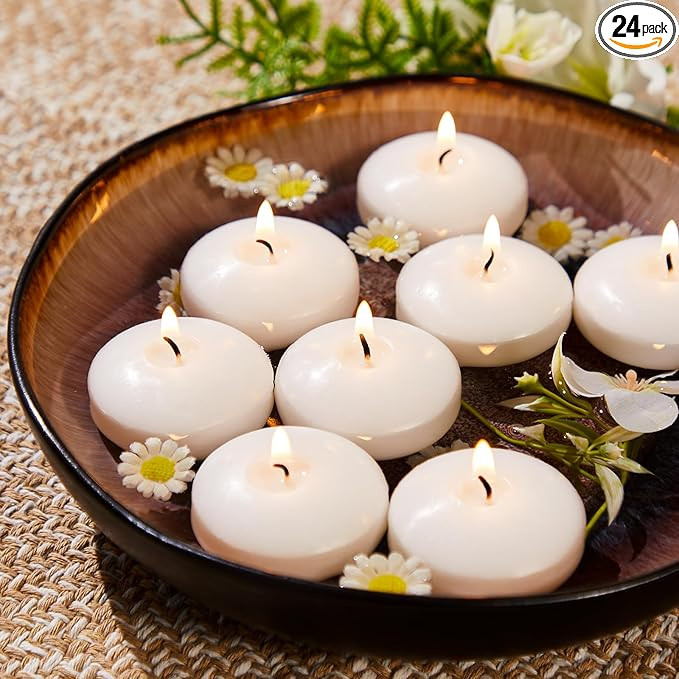 Ashlux White Floating Candles 2 inch, 24 Pack Floating Candles 5-6 Hours Long Burning, Unscented ... | Amazon (US)