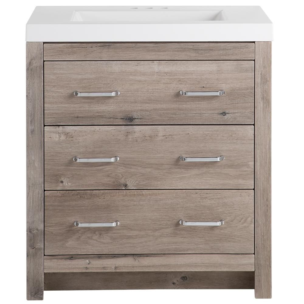 Glacier Bay Woodbrook 30 in. W x 19 in. D Bath Vanity in White Washed Oak with Cultured Marble Vanit | The Home Depot