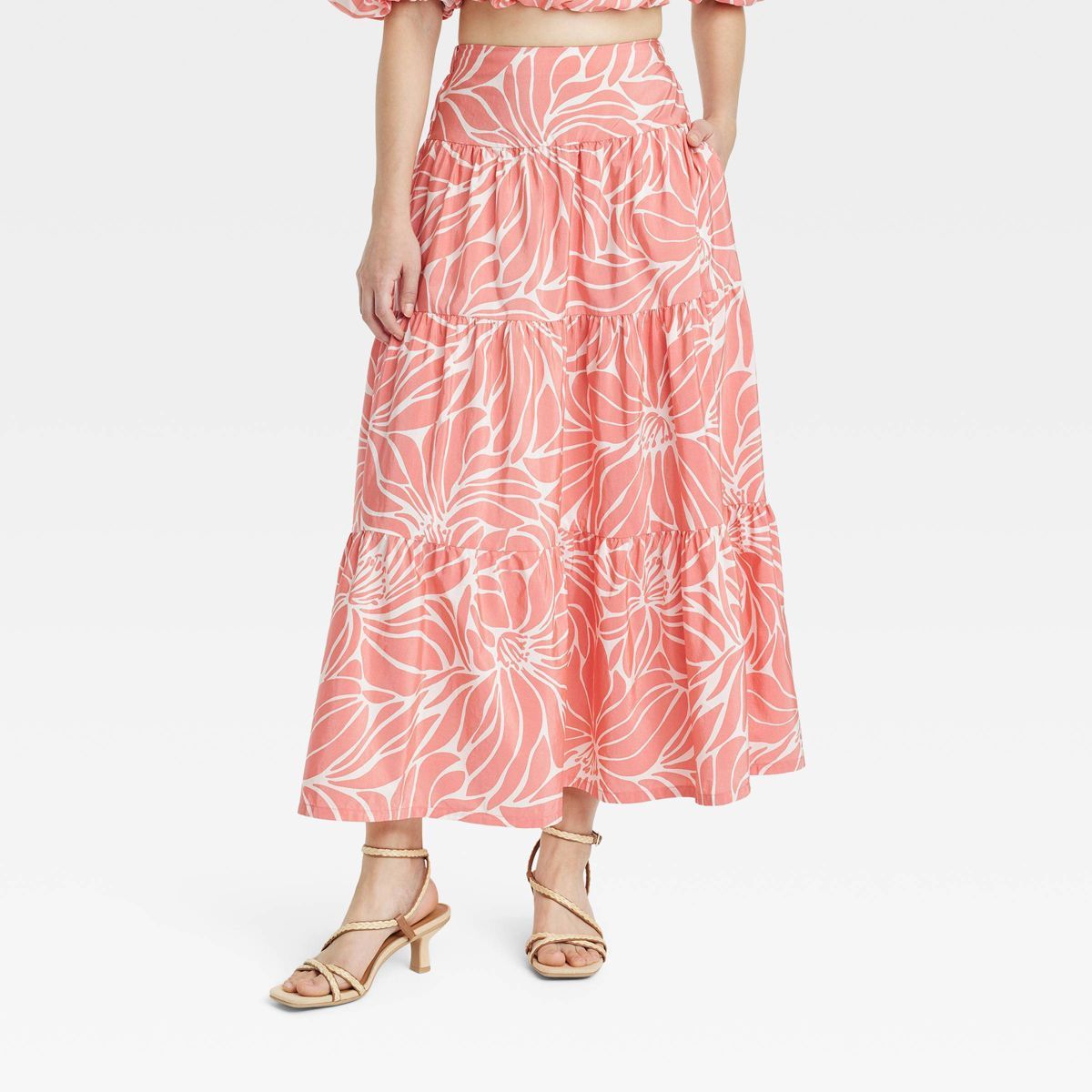 Women's Taffeta Maxi Skirt - A New Day™ Coral/White S | Target