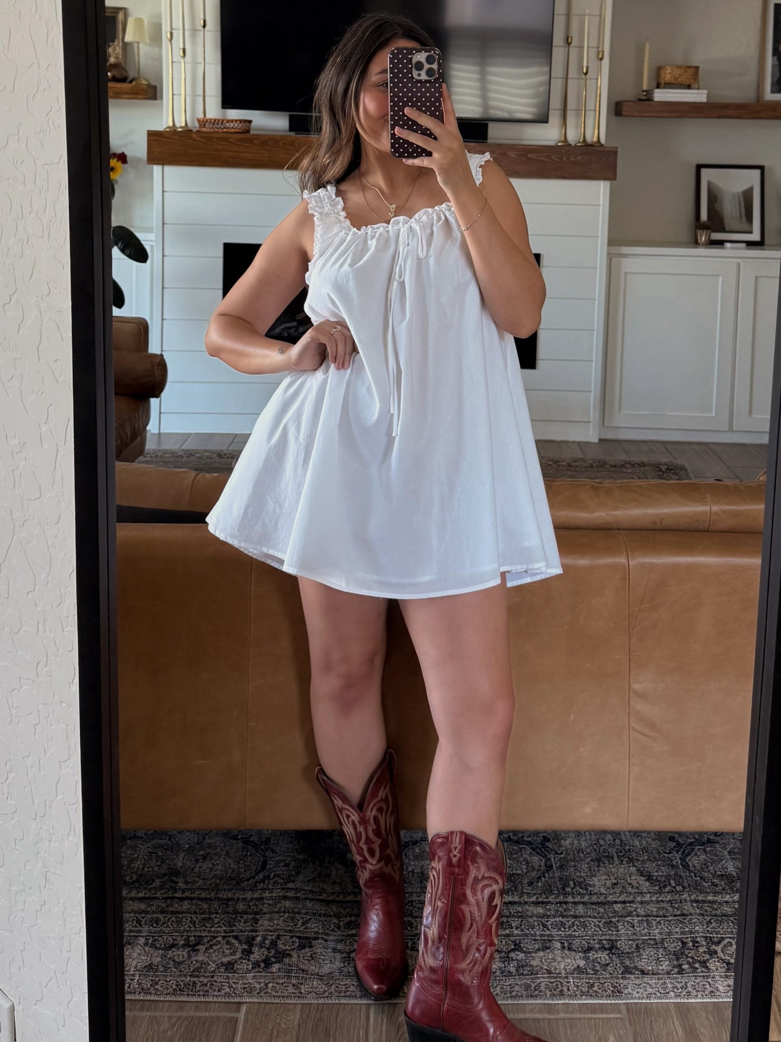 Mini dress summer look 2! Sizes:
Dress: 6 petite
Boots: 7.5 (sided down half size)

#LTKU #LTKSummerEdit #LTKStyleTip