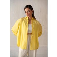 Oversized Yellow Button-Up Shirt - Lightweight Cotton Long Sleeve Blouse, Relaxed Fit Casual Top For Spring & Summer | Etsy (US)