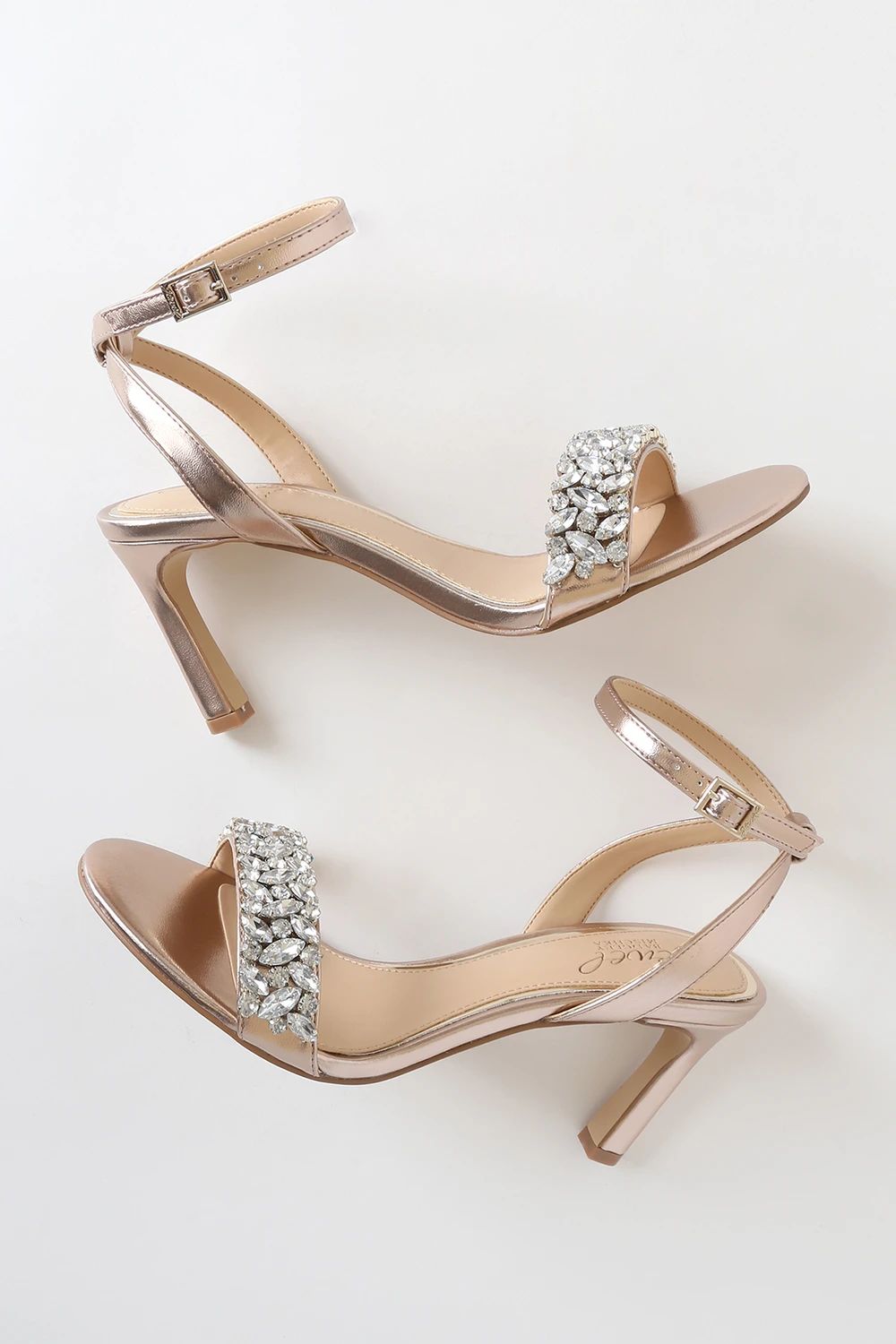 Baltimore Metallic Rose Gold Rhinestone Ankle Strap Heels | Lulus (US)
