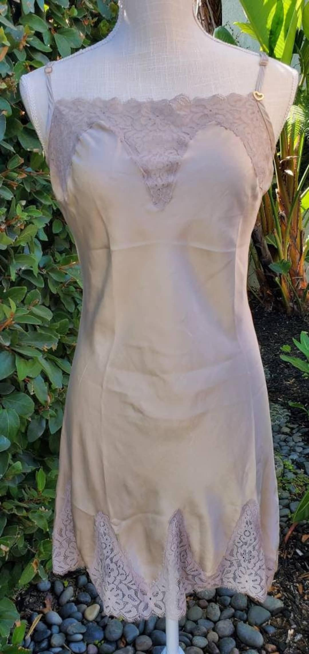 Vintage Italian Silk Slip Dress in Mocha Taupe Color With Taupe Lace Inset on Hem and Bodice. Car... | Etsy (US)