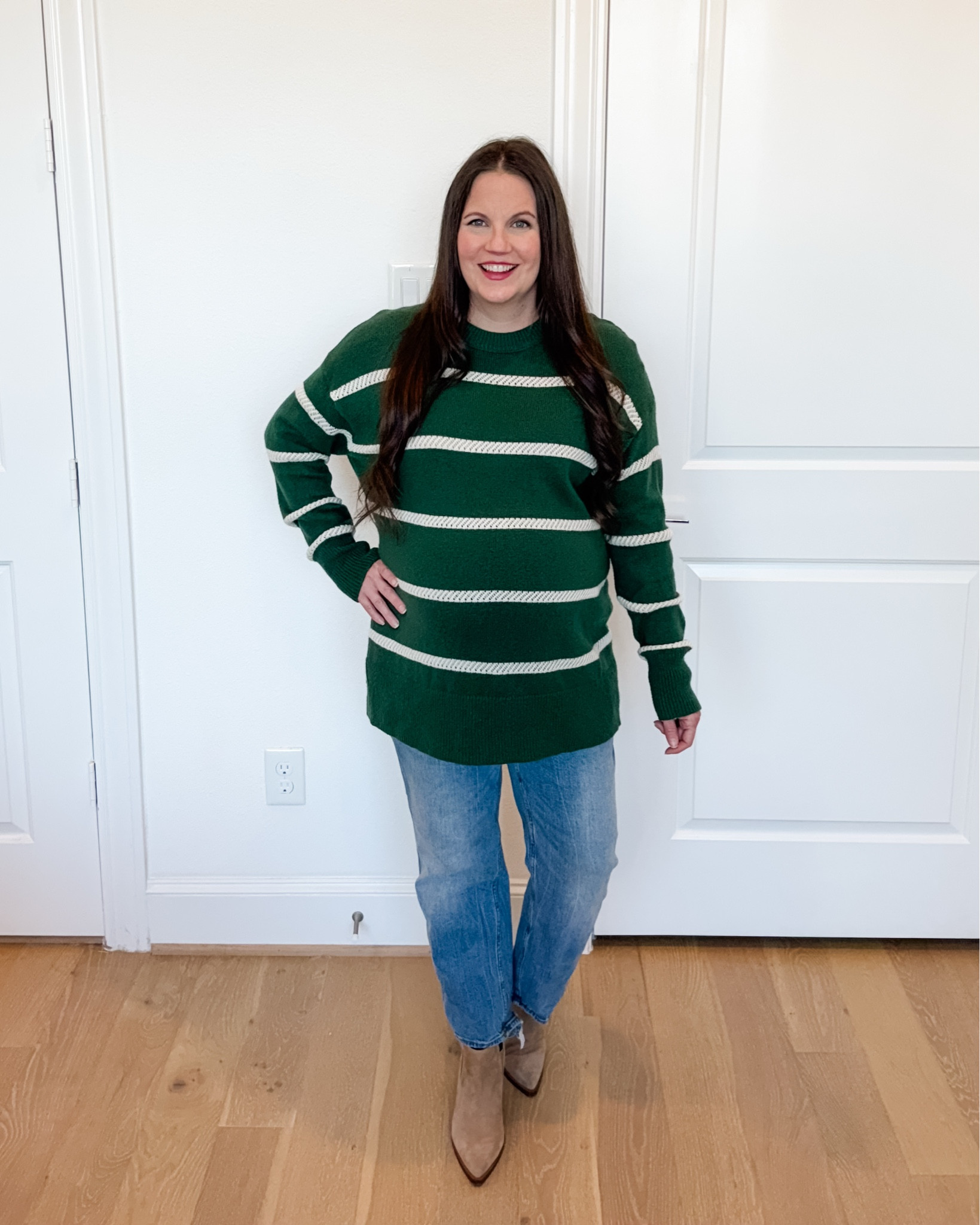 Everyday Winter Pregnancy Style

This easy winter outfit is one of my favorite maternity outfit looks for everyday wear. The green striped sweater paired with straight leg jeans creates such a timeless silhouette, and these are truly the best maternity jeans for comfort and support. Finished with tan brown booties, this is a go-to option for chic winter outfits for women and effortless pregnancy outfits.


#LTKFindsUnder50 #LTKBump #LTKSeasonal