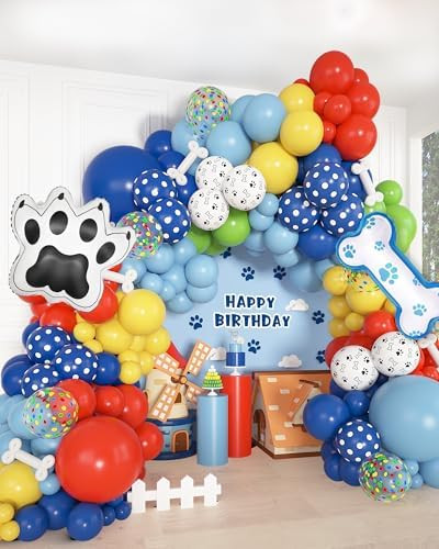 Amandir 155pcs Paw Balloons Garland Arch Kit with Dog Bone Paw Print Foil Balloons, Red Yellow Bl... | Amazon (US)