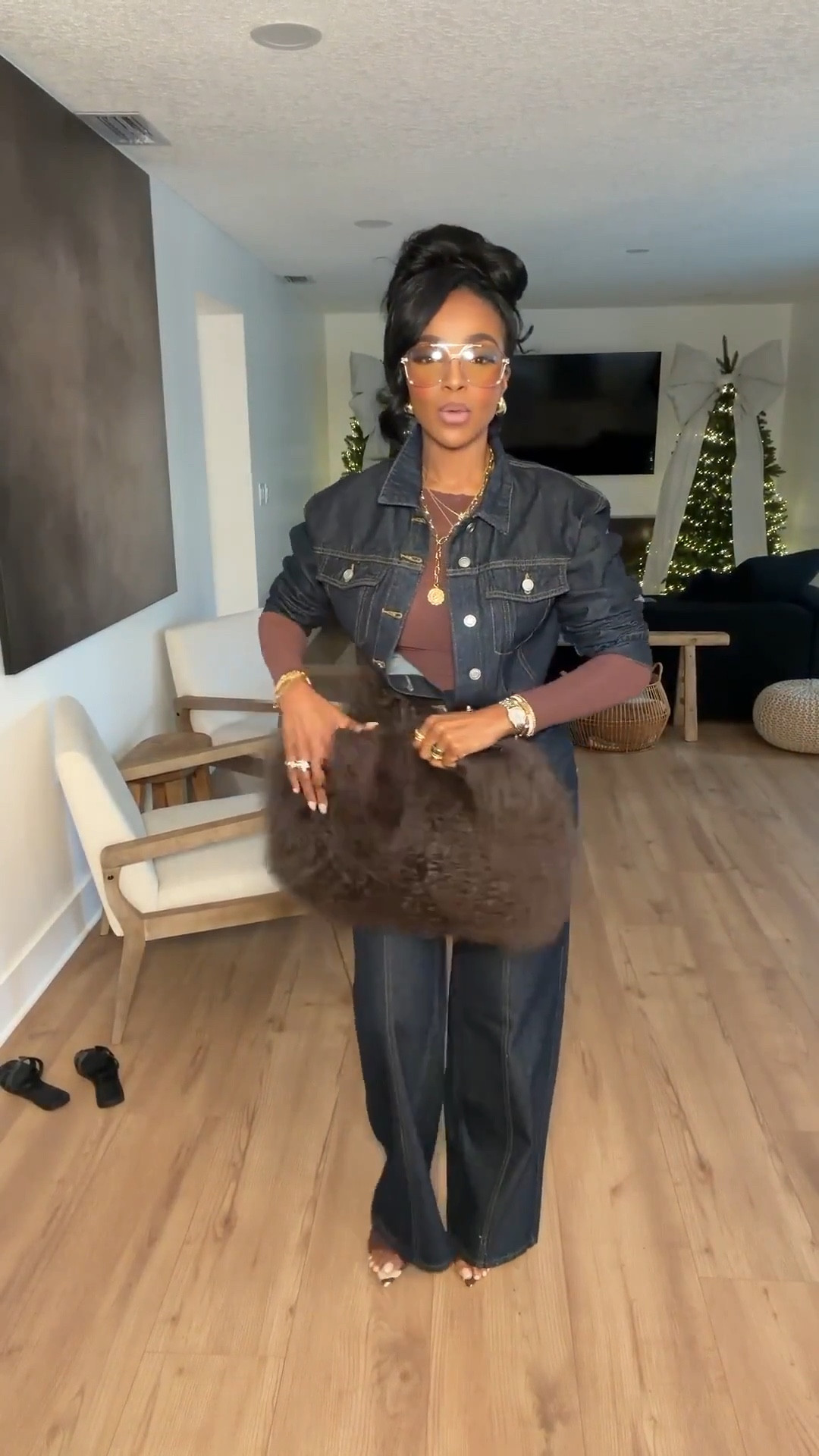 Elevated denim done right — this dark-wash denim set brings structure, attitude, and that effortlessly polished vibe. I paired it with the softest fuzzy tote and oversized amber sunnies to give the look a luxe winter twist.

Perfect for casual nights out, weekend plans, or denim-on-denim moments that still feel chic.

📏 Sizing: jacket (small), skirt (small)  
Height 5'4" · 138 lbs · 34D bust · 27" waist · 40" hips

Keywords: denim jacket outfit, long denim skirt look, winter denim styling, fuzzy bag outfit, monochromatic denim set

Favorite to revisit



#LTKootd #LTKstorytime