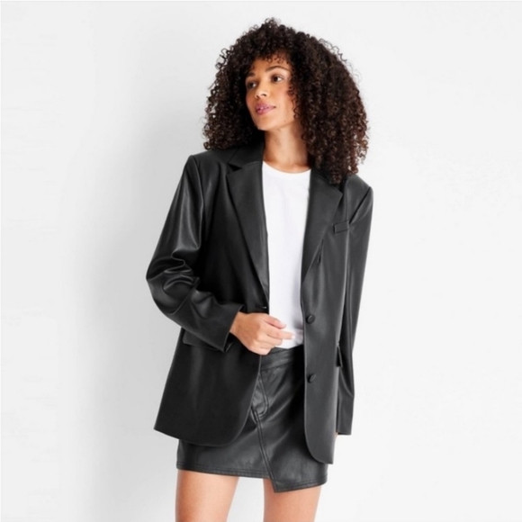NWT Future Collective Kahlana Barfield Brown Faux-Leather Oversized Blazer | Poshmark