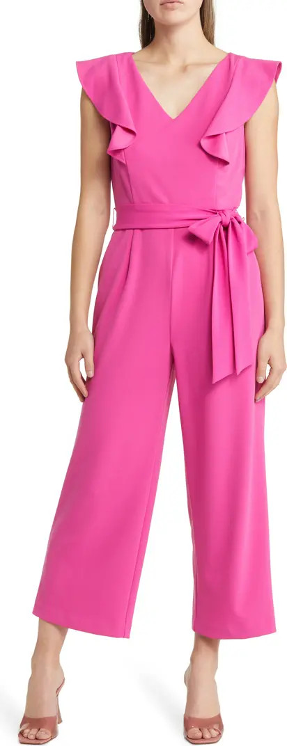 Ruffle Tie Waist Scuba Crepe Crop Jumpsuit | Nordstrom