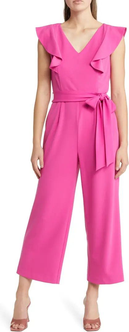 Ruffle Tie Waist Scuba Crepe Crop Jumpsuit | Nordstrom