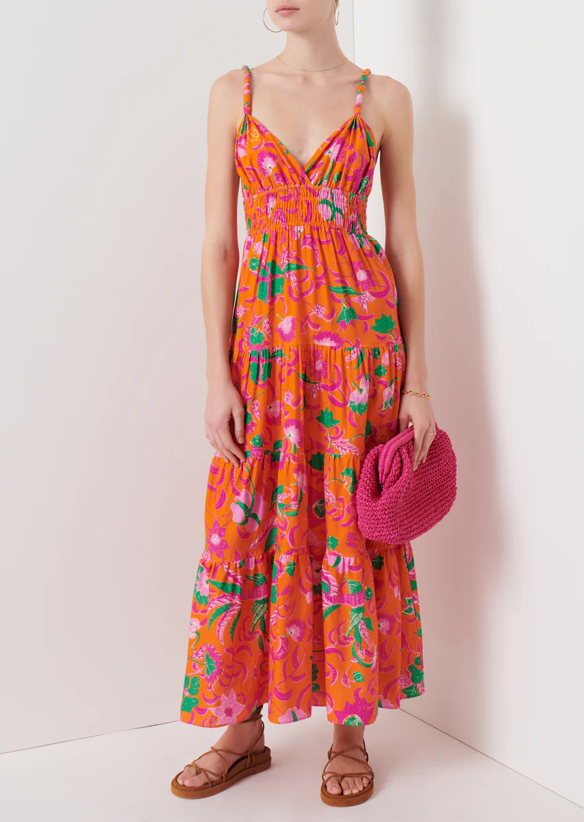 Cecelia Tiered Maxi Dress - Orange Multi | Derek Lam