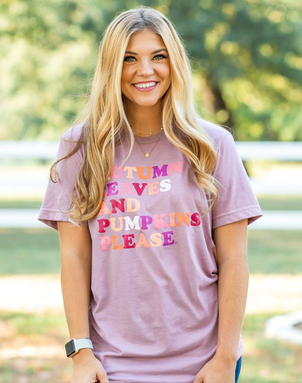 Autumn Leaves & Pumpkins Please Tee - Heather Orchid | Callie Danielle