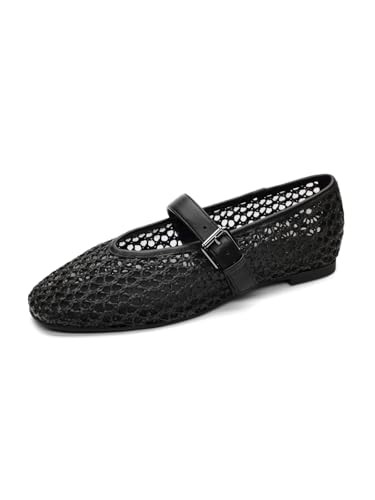 Sanctuary Women’s Gia Mary Jane Knit Flats - Crochet knit, Memory Foam Cushioning, Flexible Rubber Outsole, Easy Slip-on - Black, 9.5 | Amazon (US)