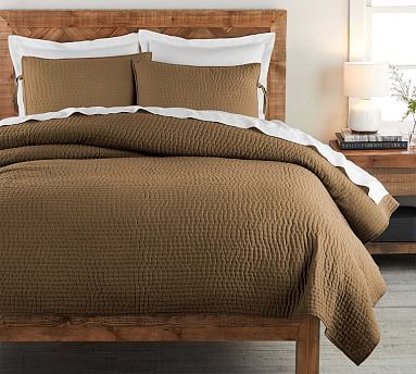 Pick-Stitch Handcrafted Cotton/Linen Quilt & Shams - Bronze | Pottery Barn (US)