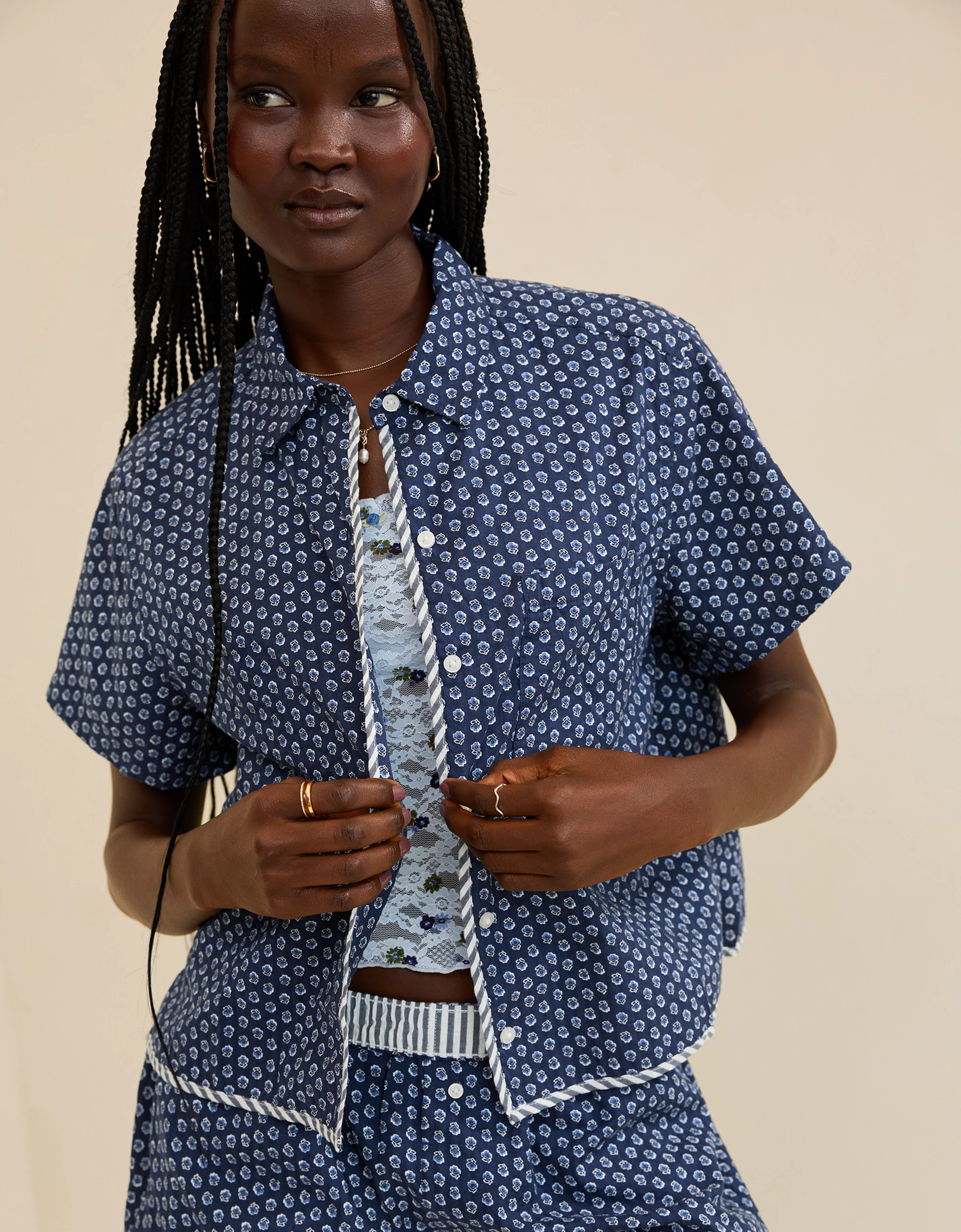 Aerie Seersucker Short Sleeve Pajama Top | Aerie