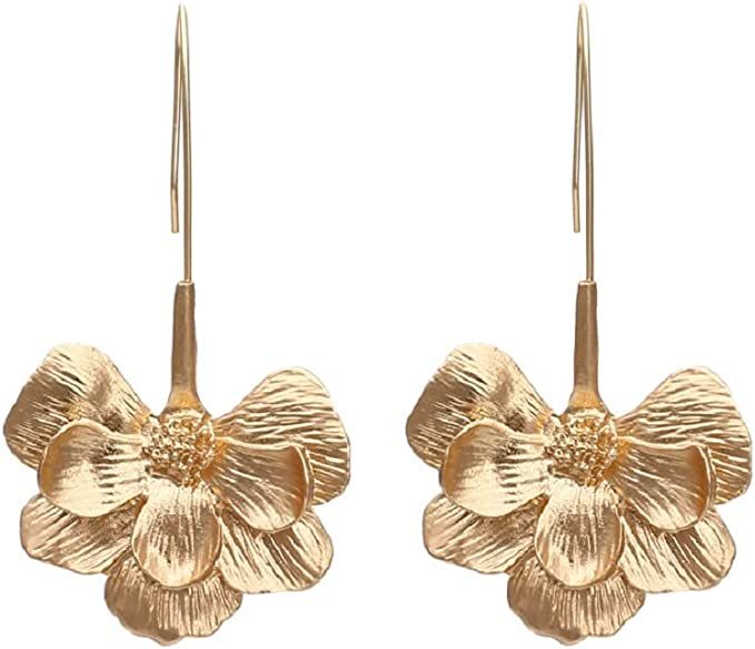 Amazon.com: Flower Earrings for Women, Flower Petal Earrings for Girls, Gold Flower Floral Dangle... | Amazon (US)