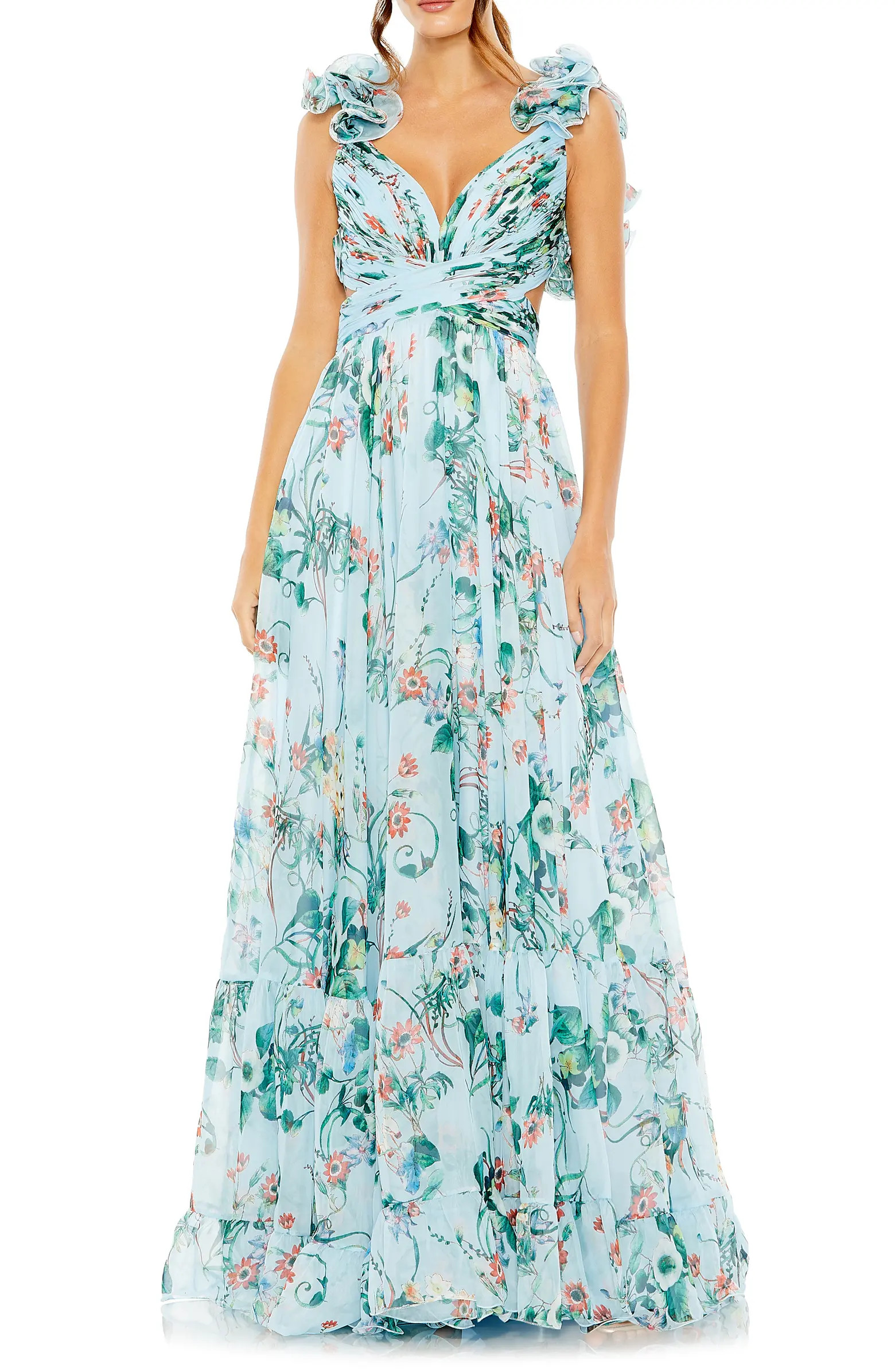 Mac Duggal Floral Cutout Waist Chiffon Gown | Nordstrom | Nordstrom