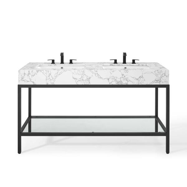 Kingsley 60" Black Stainless Steel Bathroom Vanity | Bed Bath & Beyond
