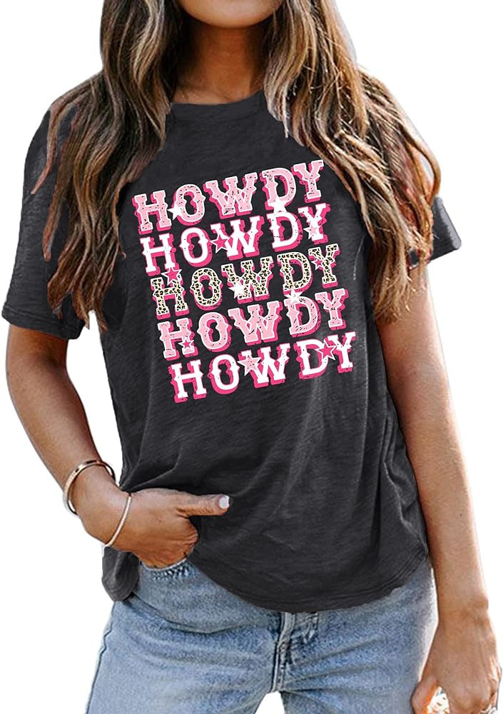 Howdy Cowgirl T-Shirt for Women Pink Leopard Letter Print Shirt Retro Western Country Music Casua... | Amazon (US)