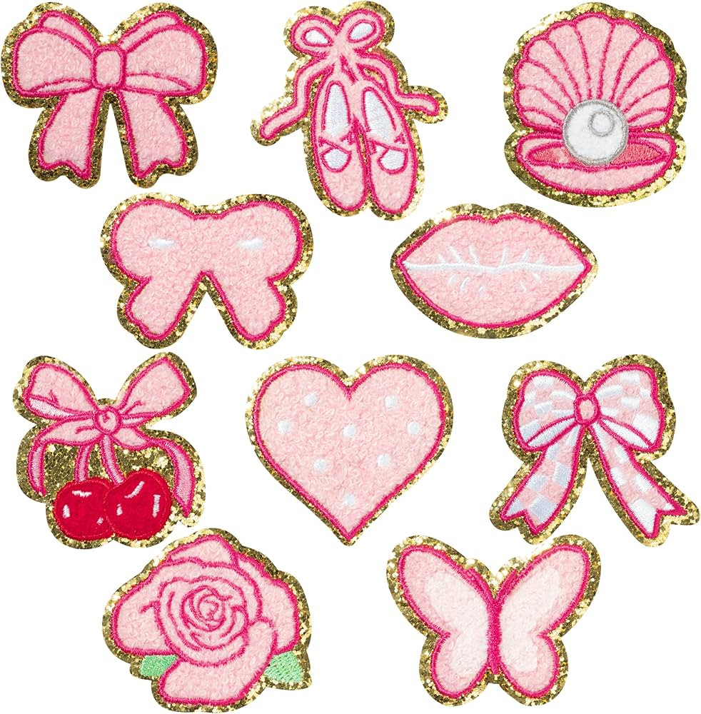 Coquette Pink Chenille Iron on Patches - 10Pcs Aesthetic Ballet Repair Patches Kit Butterfly Cher... | Amazon (US)