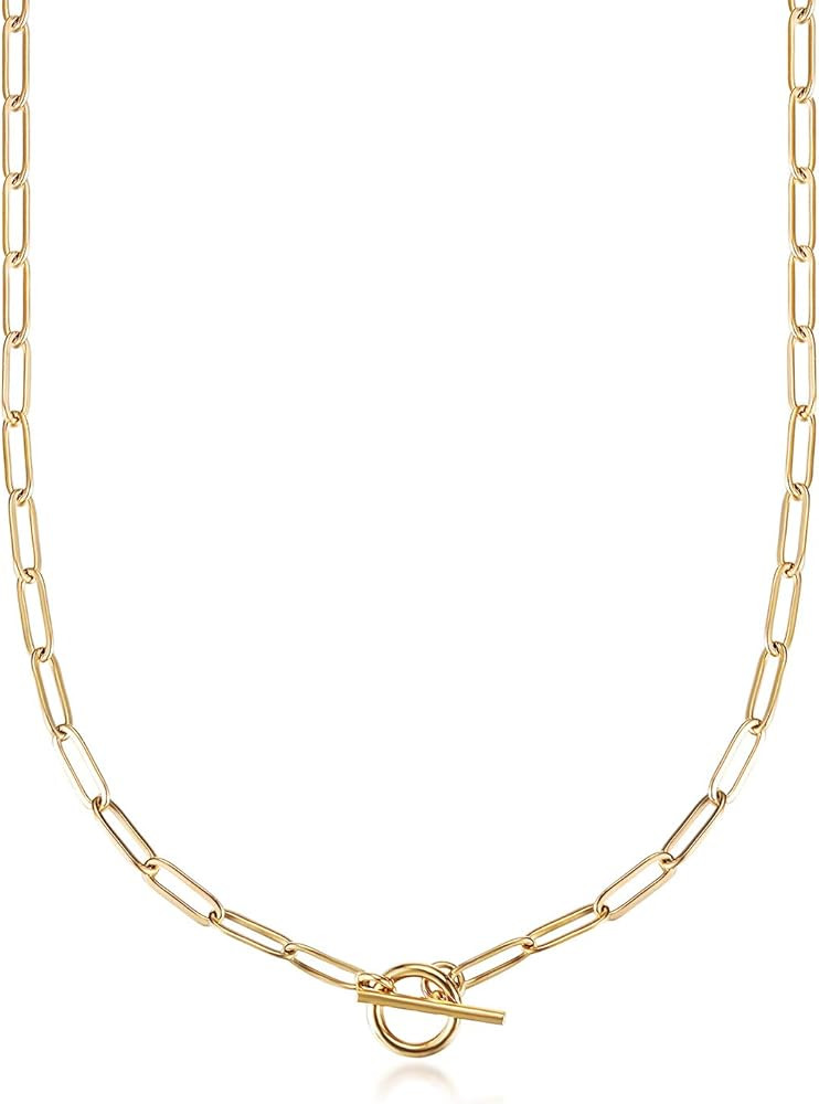 Lauren Paperclip Bolo Necklace Layered Stacked Paper-clip Link for Women Adjustable Lobster Clasp... | Amazon (US)