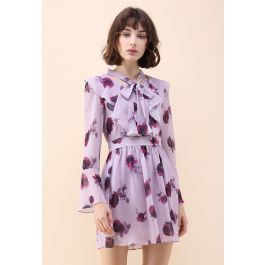 Reddish Rose Ruffle Chiffon Dress with Bell Sleeves | Chicwish