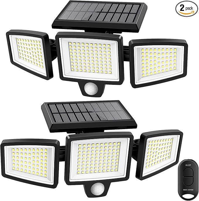Solar Lights Outdoor,WWimy 210 LED 2500LM Motion Sensor Lights with Remote Control, 3 Heads Secur... | Amazon (US)