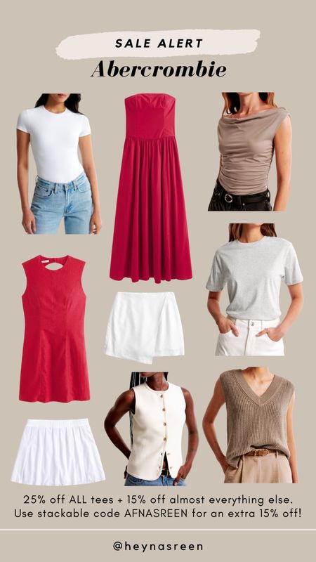 The cutest summer pieces from Abercrombie are on sale right now!  25% off all tees and 15% off almost everything else. Use my stackable code AFNASREEN for an extra 15% off!