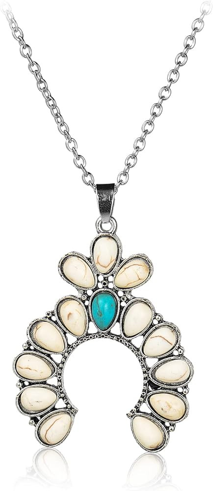 Pingyongchang Natural Turquoise Necklace Boho Bead Silver Cross Vintage Statement Pendant Necklac... | Amazon (US)